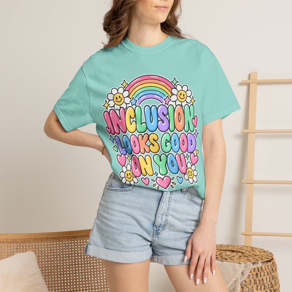 Inclusion Looks Good On You T-Shirt | Rainbow Smiles Graphic Tee
