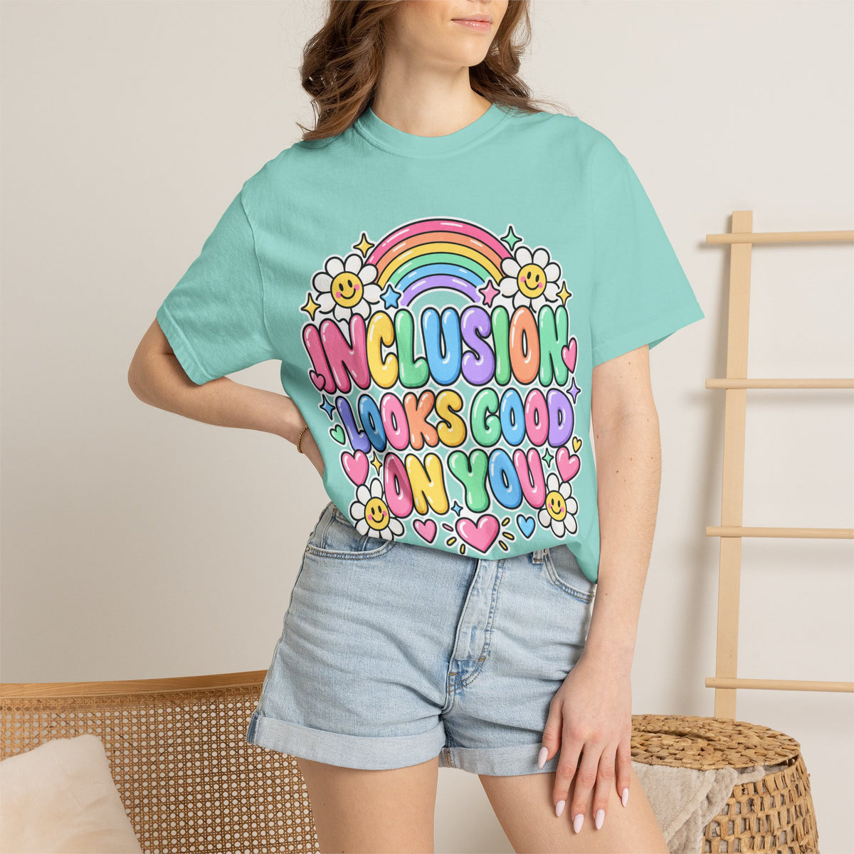 Inclusion Looks Good On You T-Shirt | Rainbow Smiles Graphic Tee