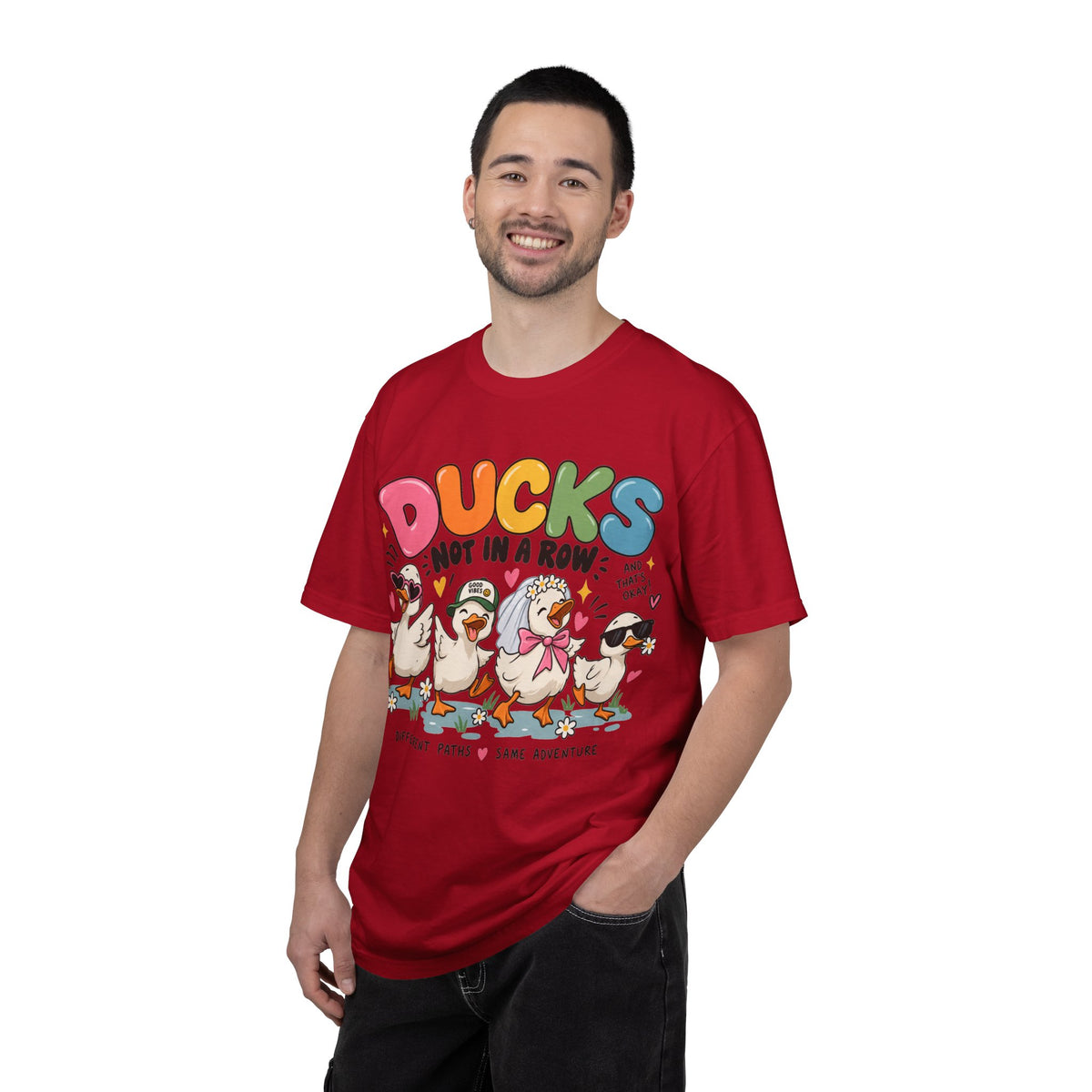 Ducks Not In A Row tee | Cute Duck Illustration T-Shirt, Different Paths Same Adventure