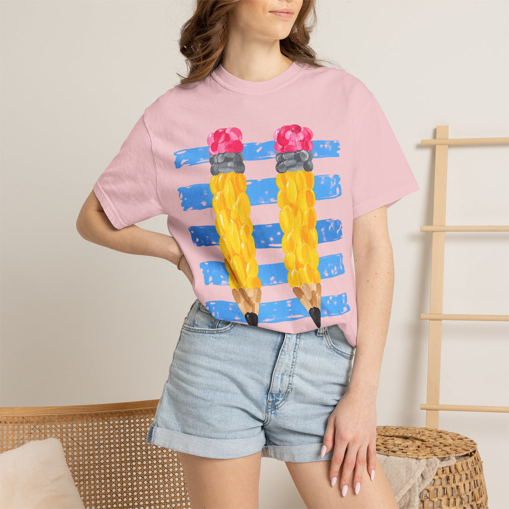 Braided Pencil Illustration T-Shirt | School Art Teacher Tee