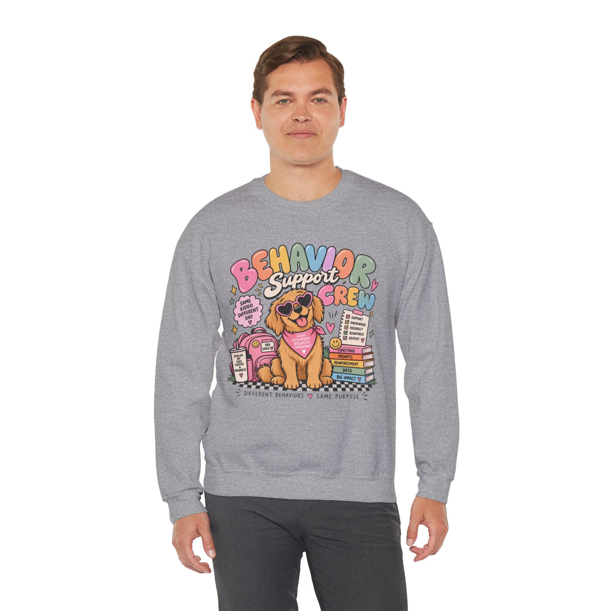 Behavior Support Crew sweatshirt | School Therapy Dog Design, Books & Classroom Icons