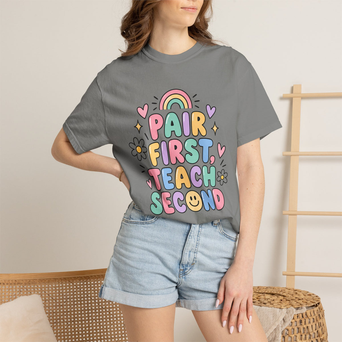 Pair First Teach Second T-Shirt | Cute Rainbow Classroom Design