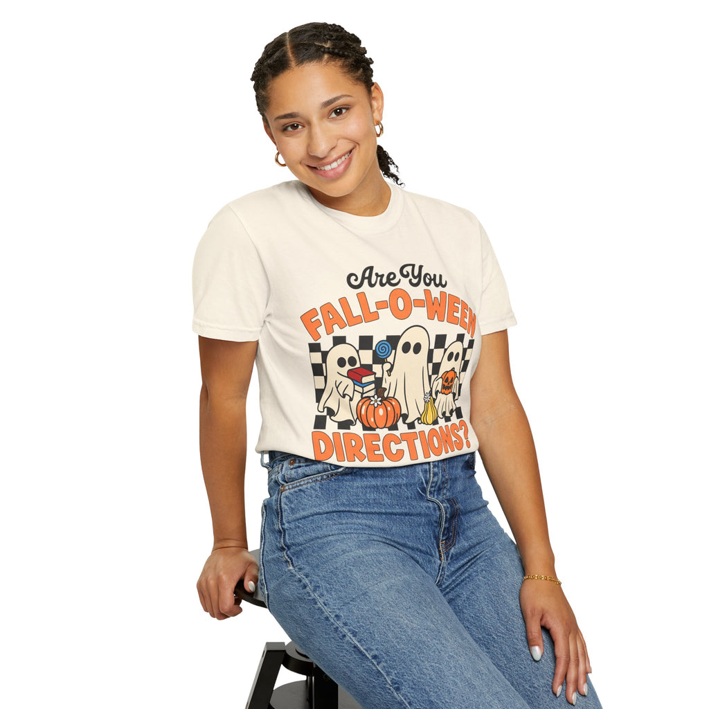 Fall-o-ween Ghosts Directions? T-shirt | Halloween pumpkin retro graphic