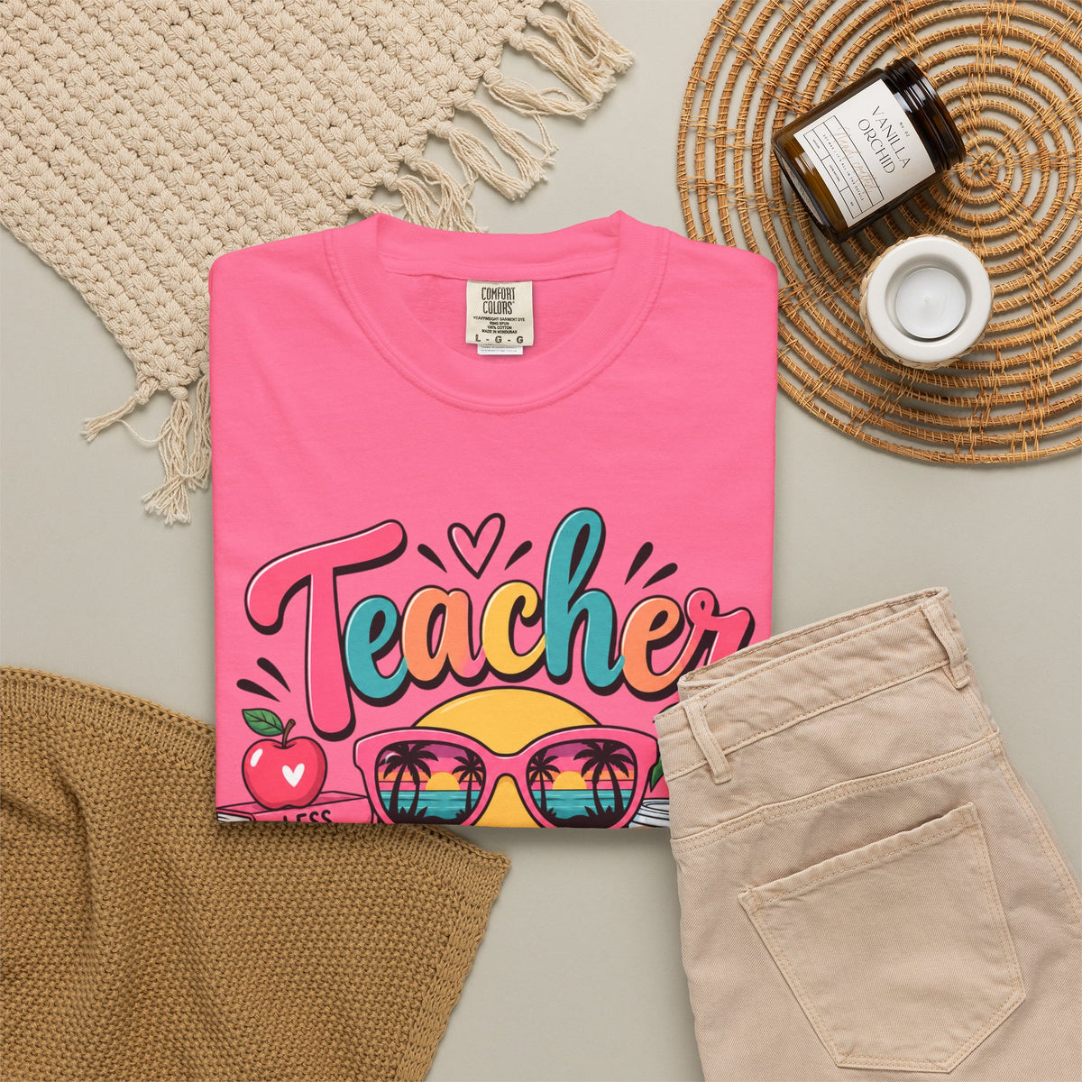 Teacher Off Duty T-shirt | Smiley Sunglasses, Books, Palm Trees, Coffee