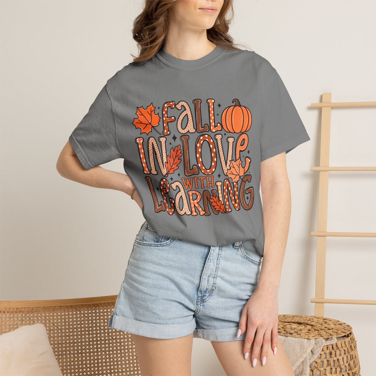 Fall in Love with Learning T-Shirt | Teacher Autumn Pumpkin Leaves