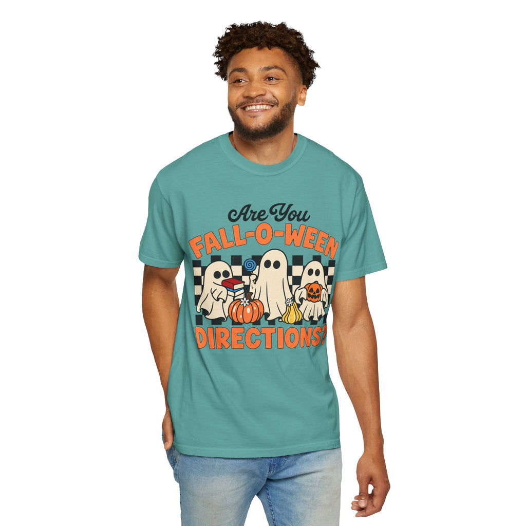 Fall-o-ween Ghosts Directions? T-shirt | Halloween pumpkin retro graphic