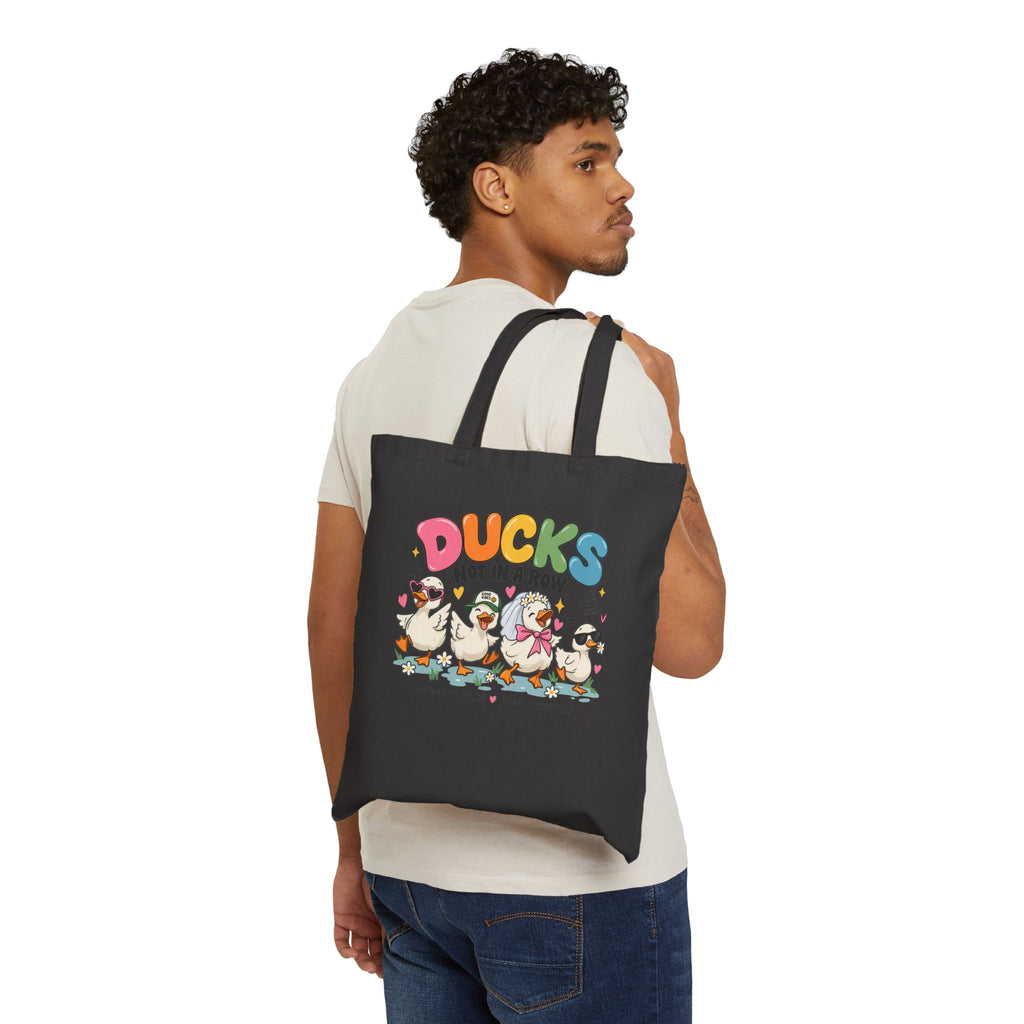 Ducks Not In A Row Tote Bag | Cartoon Ducks Canvas Tote