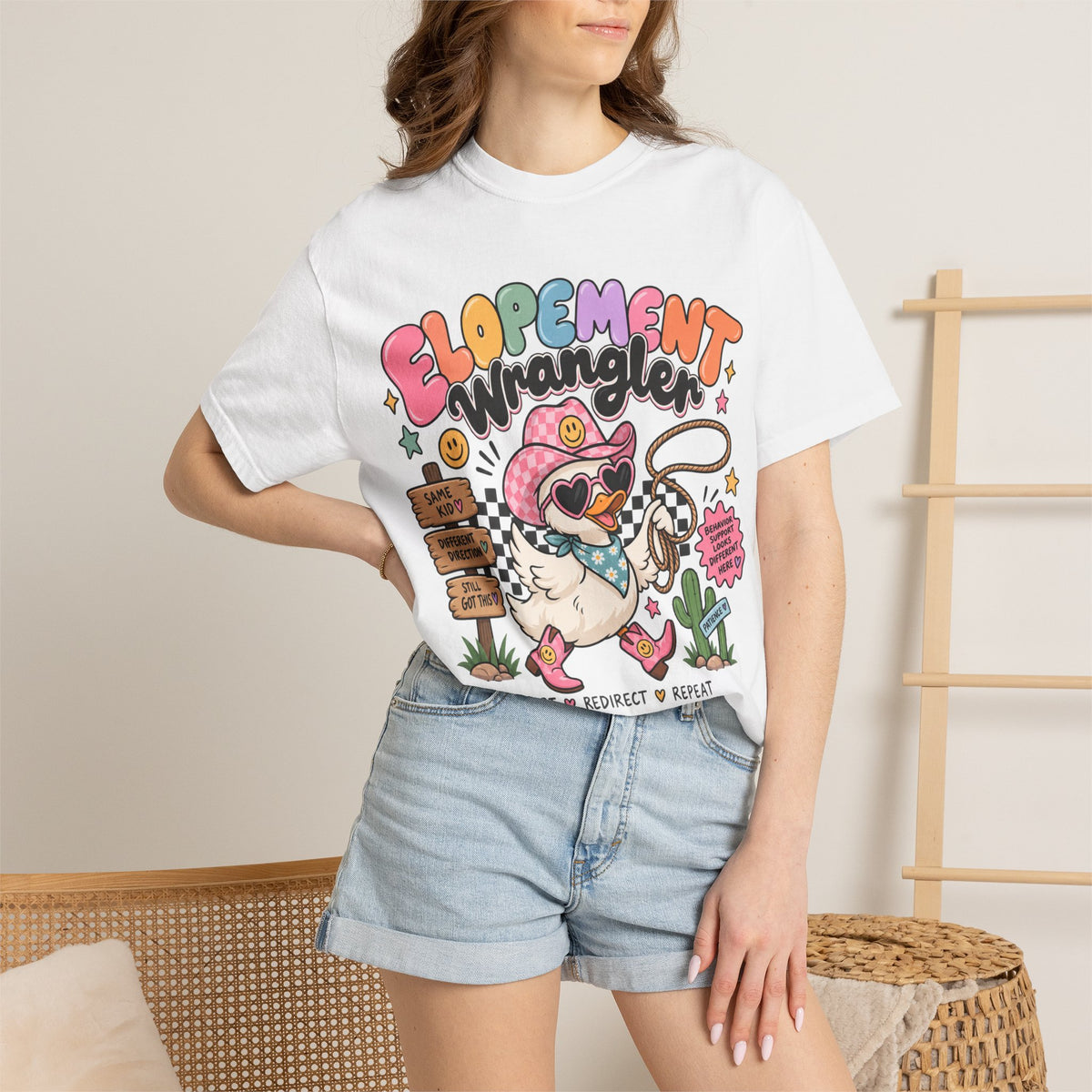 Elopement T-shirt | Cute Cowboy Sloth Illustration, Western Floral Tee