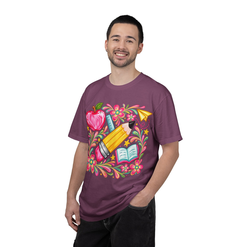 School Supplies Pencil Apple Floral T-shirt | Teacher Student Back to School