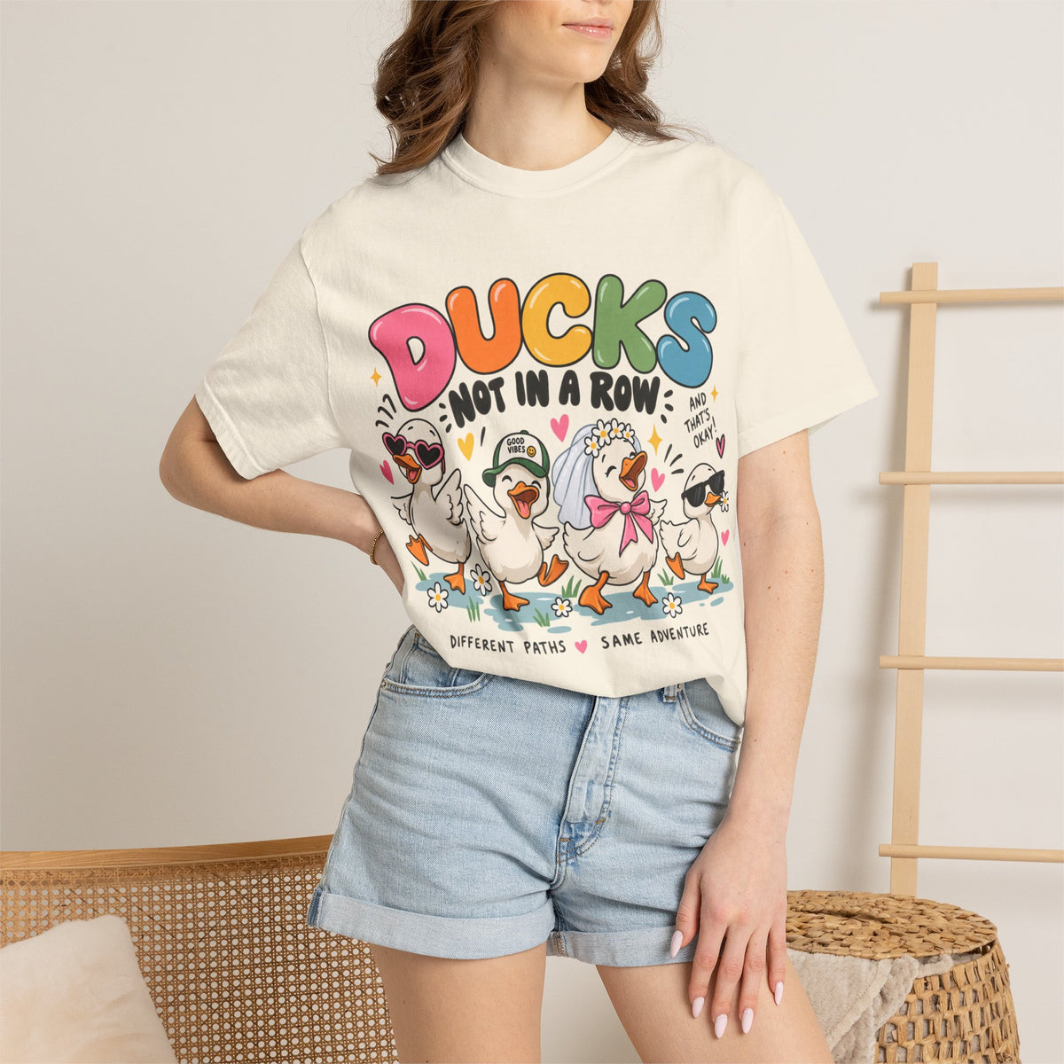 Ducks Not In A Row tee | Cute Duck Illustration T-Shirt, Different Paths Same Adventure