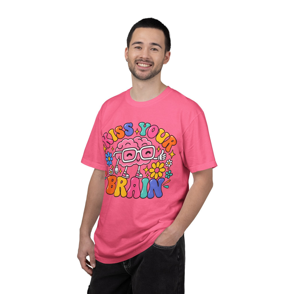 Kiss Your Brain BRI TEE | T-Shirt, Retro Cartoon Brain with Flowers