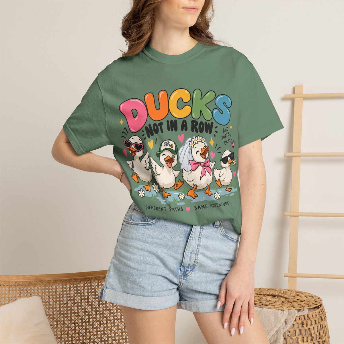 Ducks Not In A Row tee | Cute Duck Illustration T-Shirt, Different Paths Same Adventure