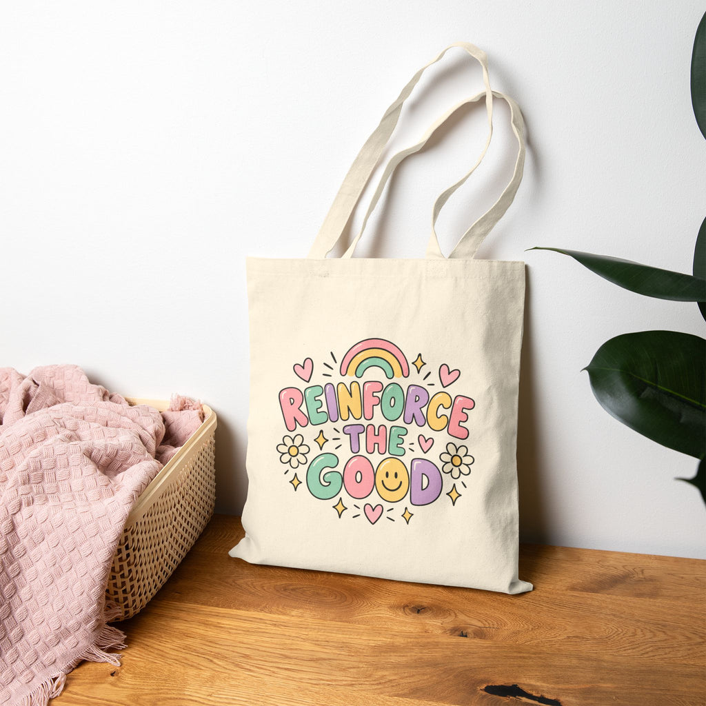 Reinforce The Good tote bag | Rainbow floral positive message cotton tote