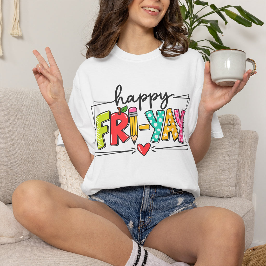 Happy Fri-yay Colorful Graphic T-shirt | Cute Friday Celebration Tee