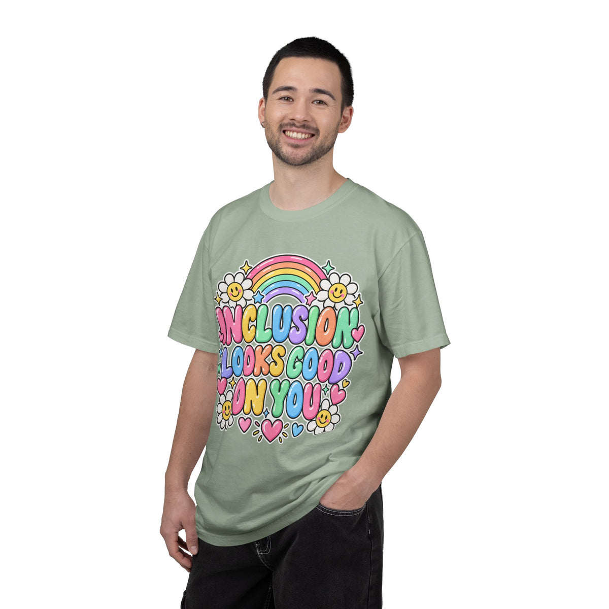 Inclusion Looks Good On You T-Shirt | Rainbow Smiles Graphic Tee