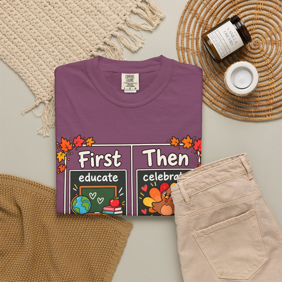 First Educate Then Celebrate fall break T-shirt | Teacher Autumn Design