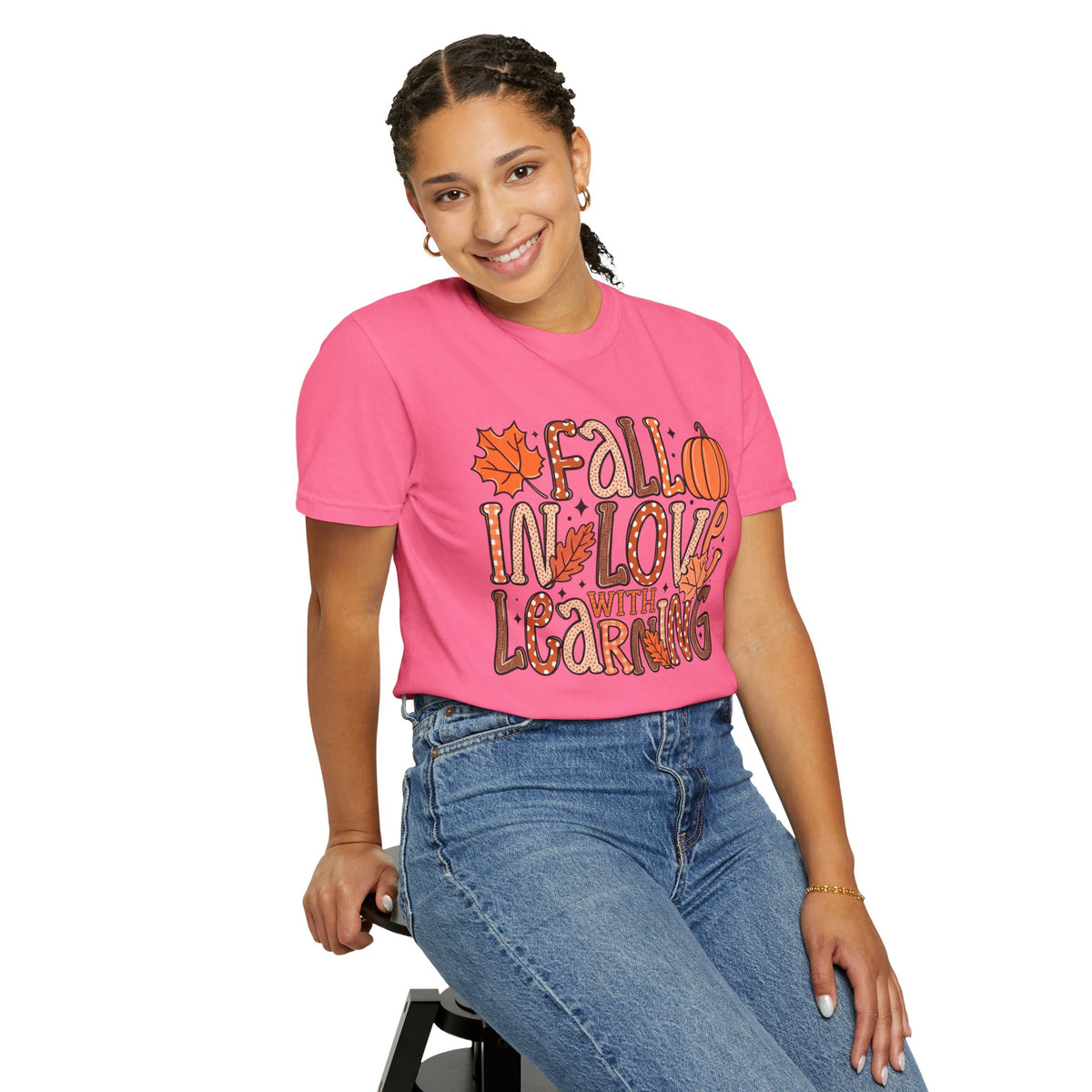Fall in Love with Learning T-Shirt | Teacher Autumn Pumpkin Leaves