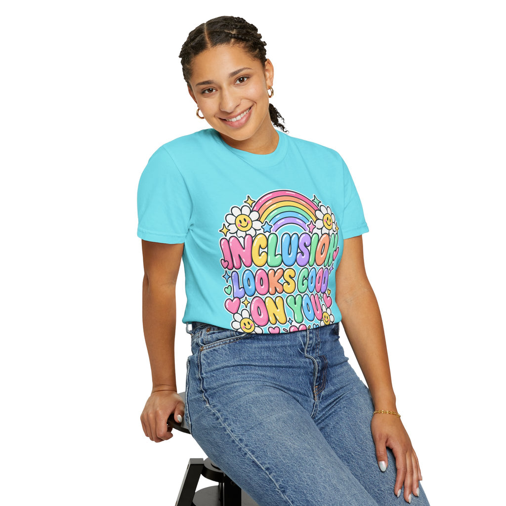 Inclusion Looks Good On You T-Shirt | Rainbow Smiles Graphic Tee