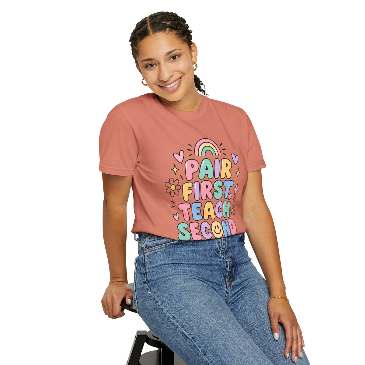 Pair First Teach Second T-Shirt | Cute Rainbow Classroom Design