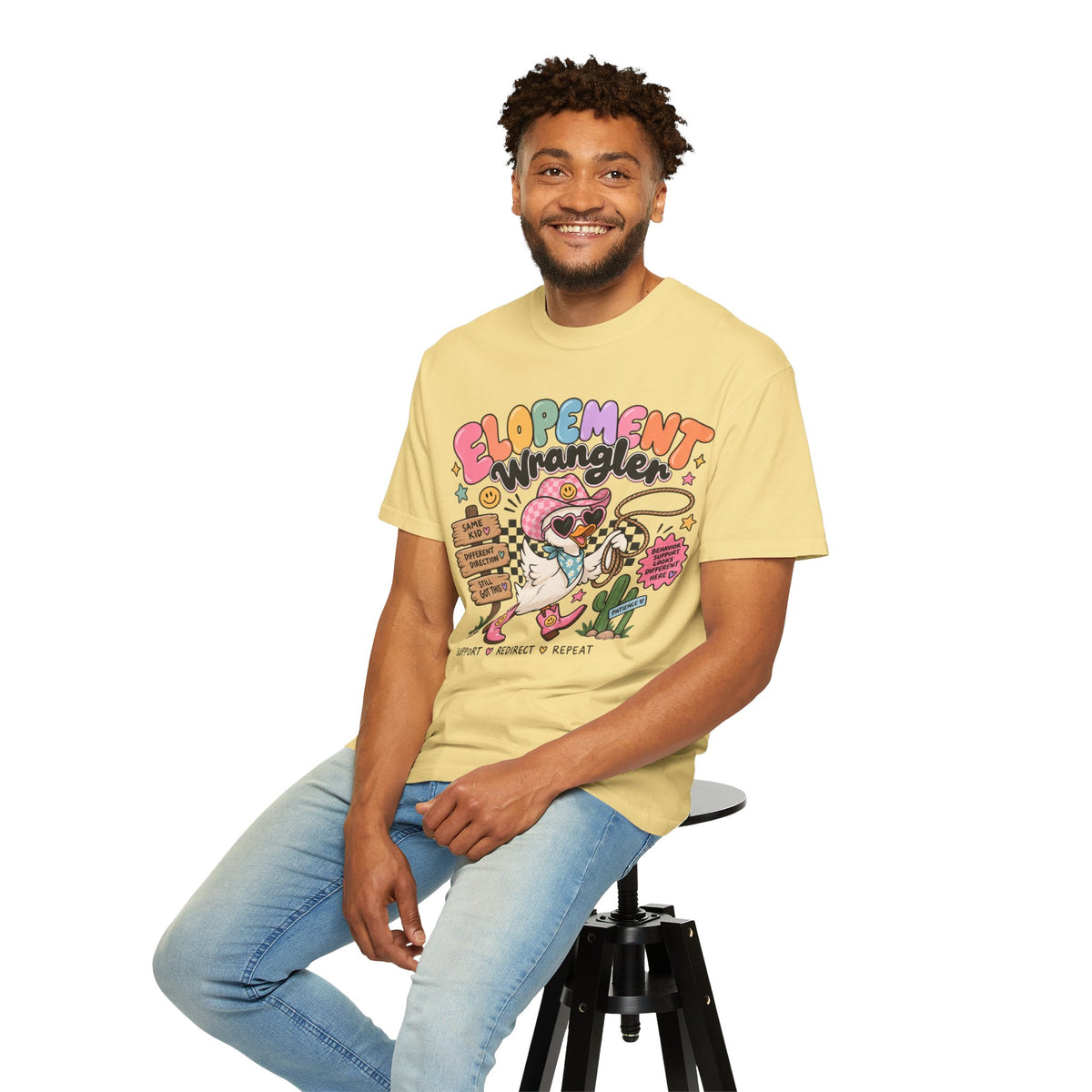 Elopement T-shirt | Cute Cowboy Sloth Illustration, Western Floral Tee