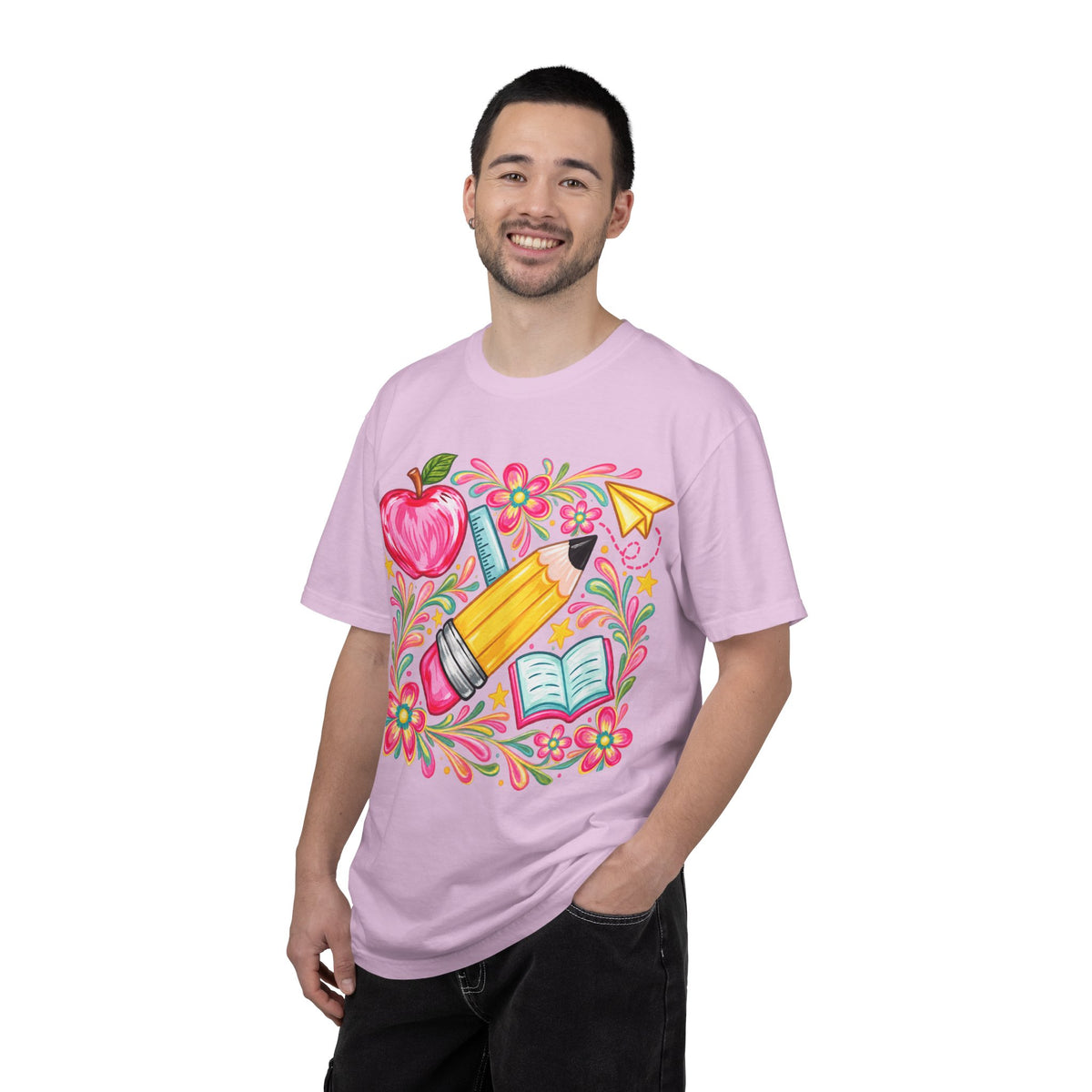 School Supplies Pencil Apple Floral T-shirt | Teacher Student Back to School