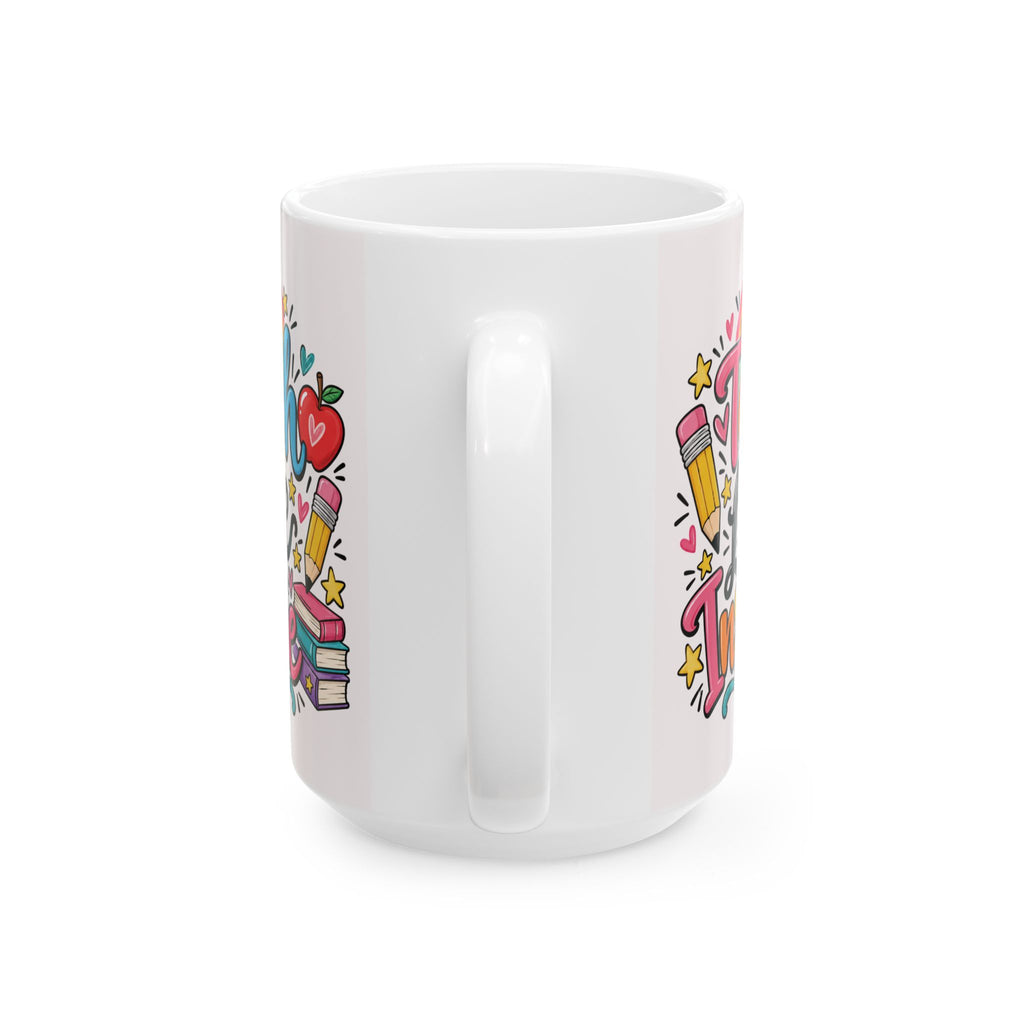 Teacher Love Inspire Mug | Cute Rainbow Pencil Apple Books Design