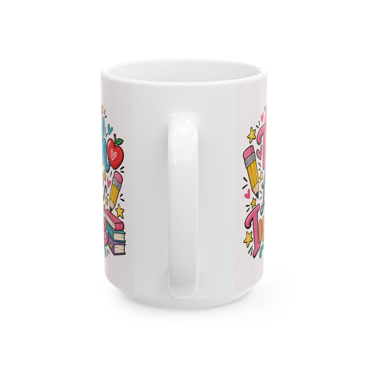 Teacher Love Inspire Mug | Cute Rainbow Pencil Apple Books Design