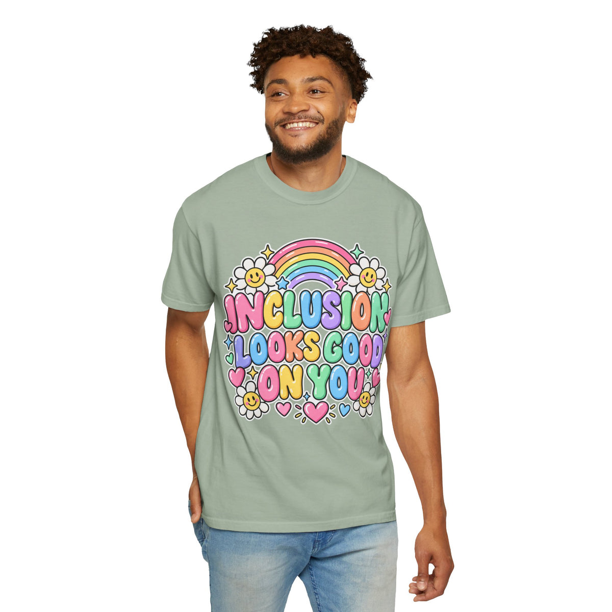 Inclusion Looks Good On You T-Shirt | Rainbow Smiles Graphic Tee