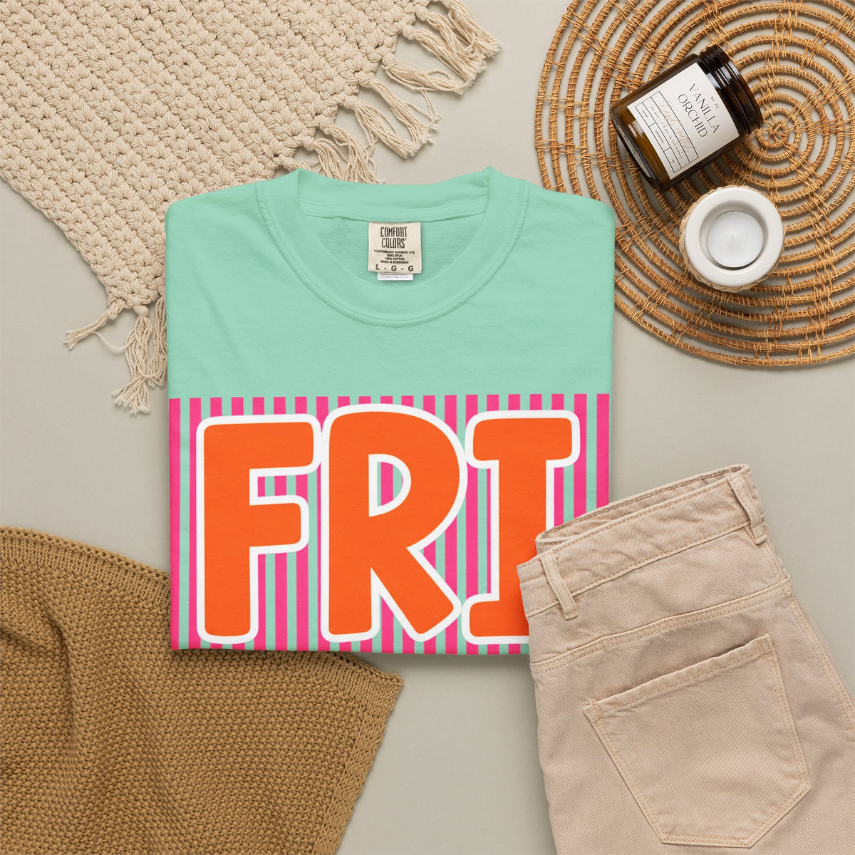 FRI yay T-shirt | Bright Retro Text, Pink Stripes