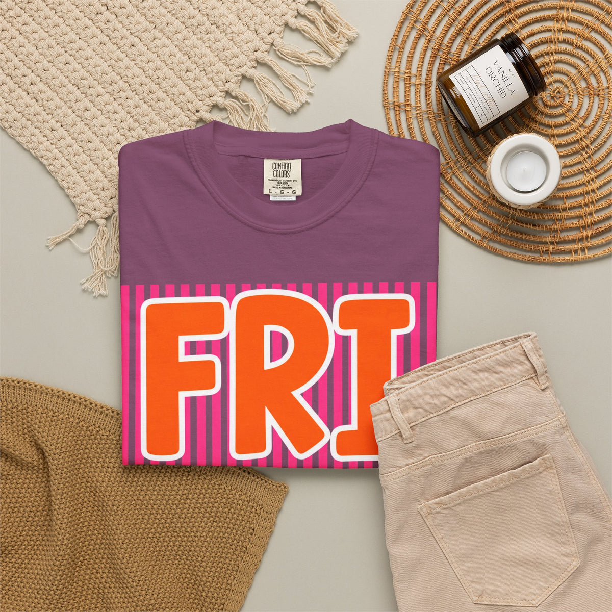 FRI yay T-shirt | Bright Retro Text, Pink Stripes