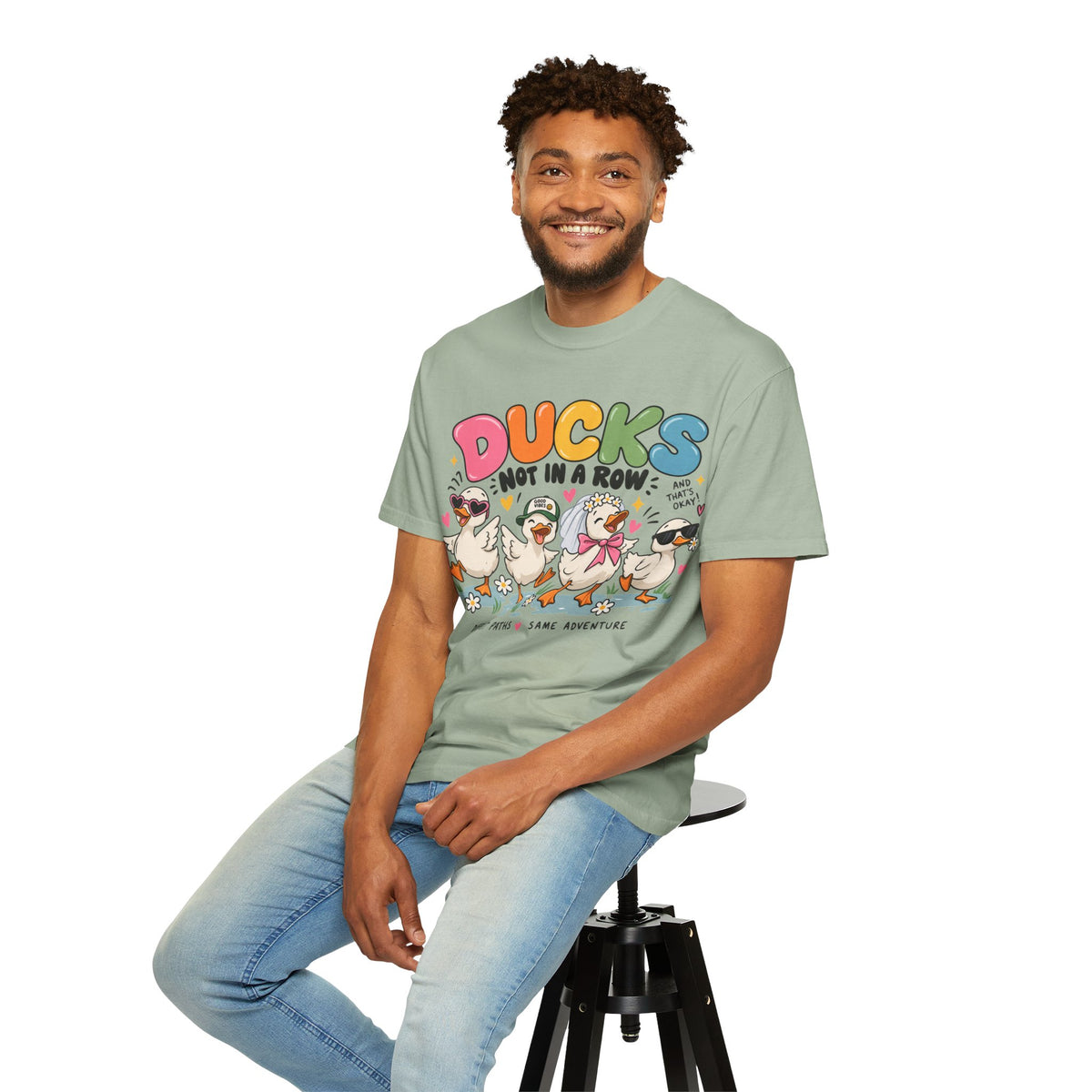 Ducks Not In A Row tee | Cute Duck Illustration T-Shirt, Different Paths Same Adventure