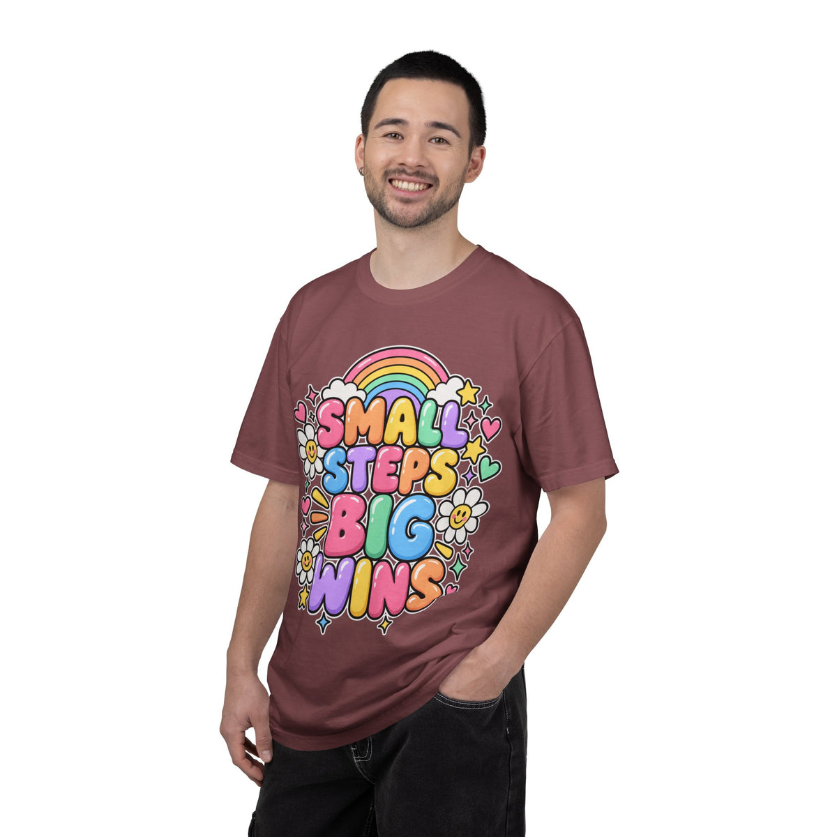 Small Steps Big Wins T-shirt | Retro Rainbow Positive Graphic