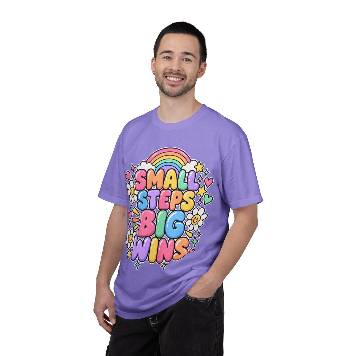Small Steps Big Wins T-shirt | Retro Rainbow Positive Graphic