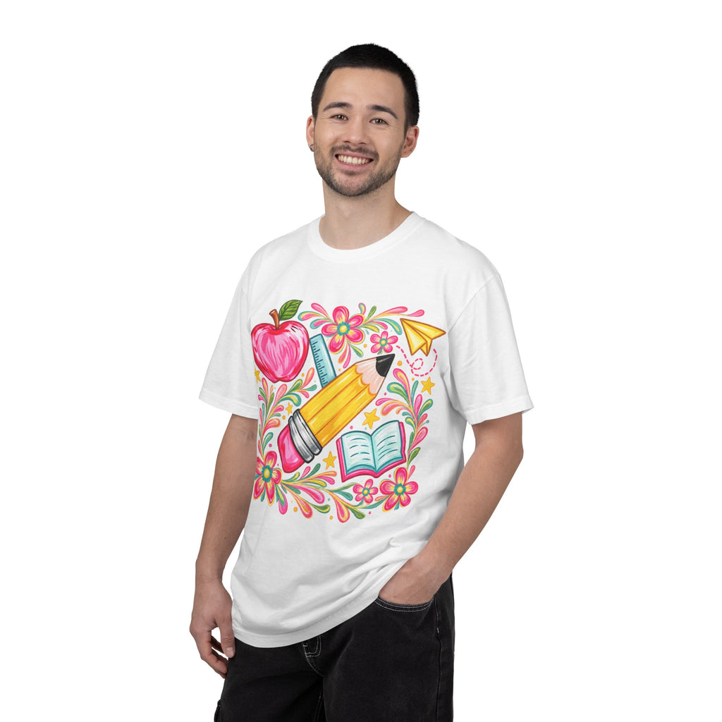 School Supplies Pencil Apple Floral T-shirt | Teacher Student Back to School