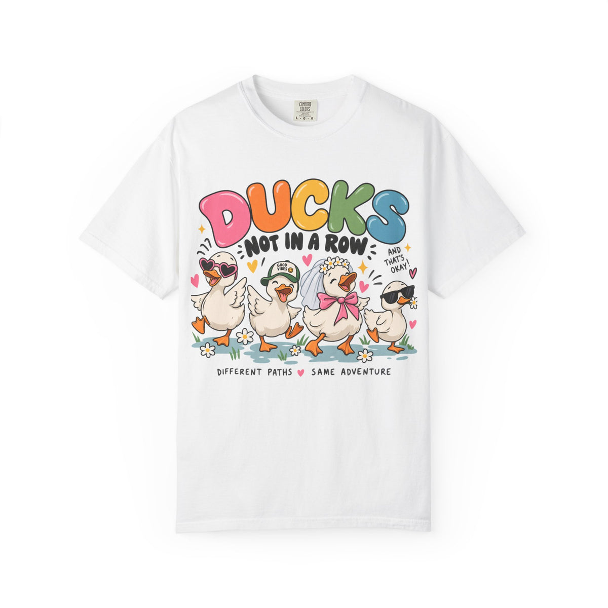 Ducks Not In A Row tee | Cute Duck Illustration T-Shirt, Different Paths Same Adventure