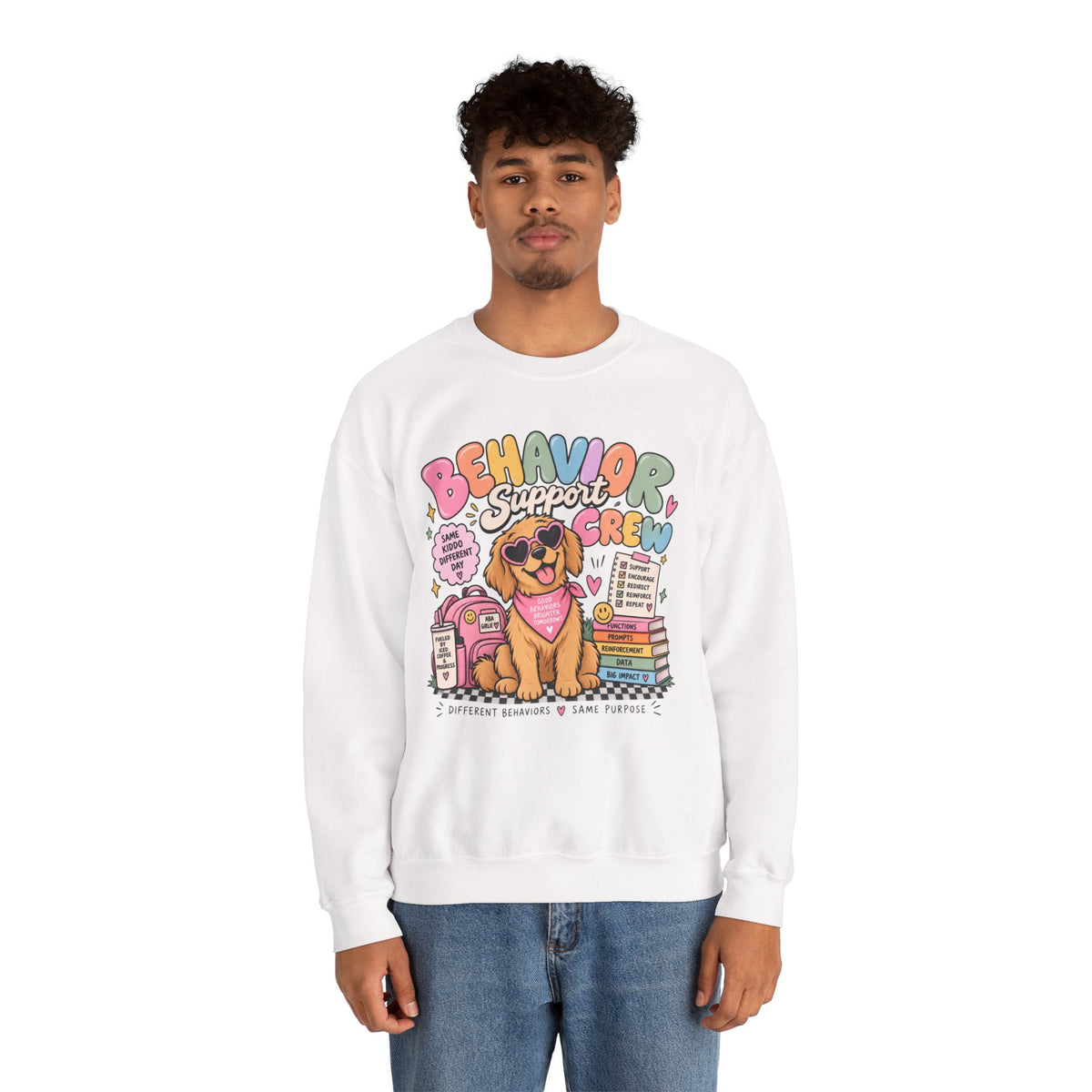 Behavior Support Crew sweatshirt | School Therapy Dog Design, Books & Classroom Icons