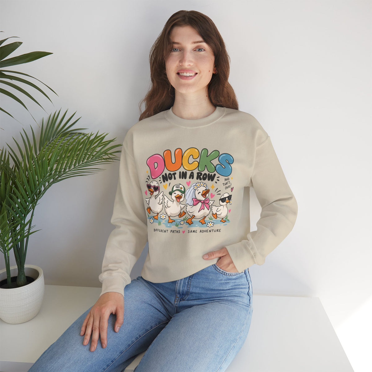 Ducks Not in a Row Crewneck Sweatshirt | Cute Cartoon Ducks