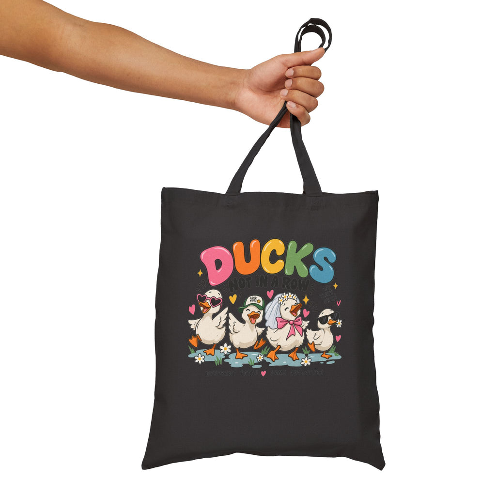 Ducks Not In A Row Tote Bag | Cartoon Ducks Canvas Tote
