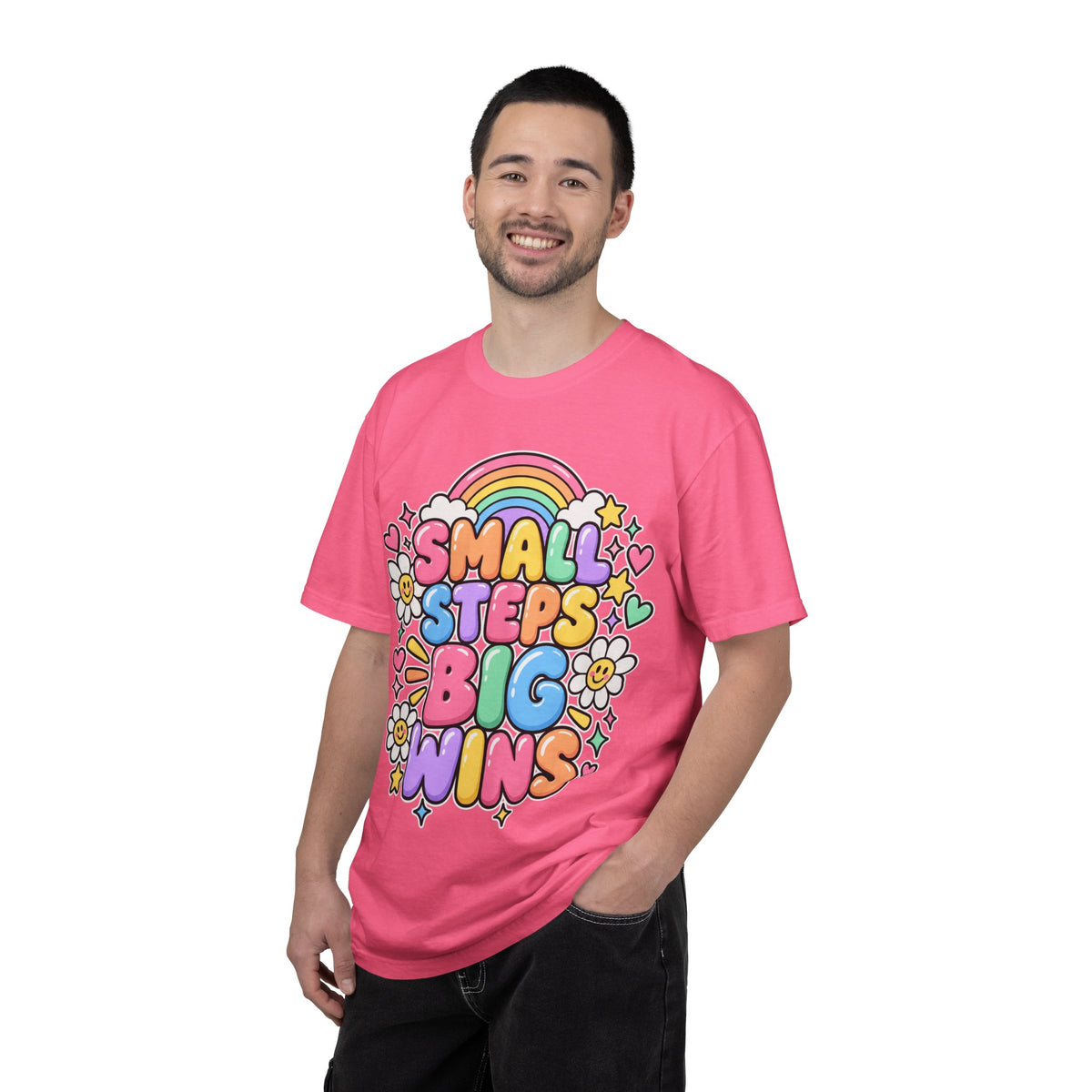 Small Steps Big Wins T-shirt | Retro Rainbow Positive Graphic