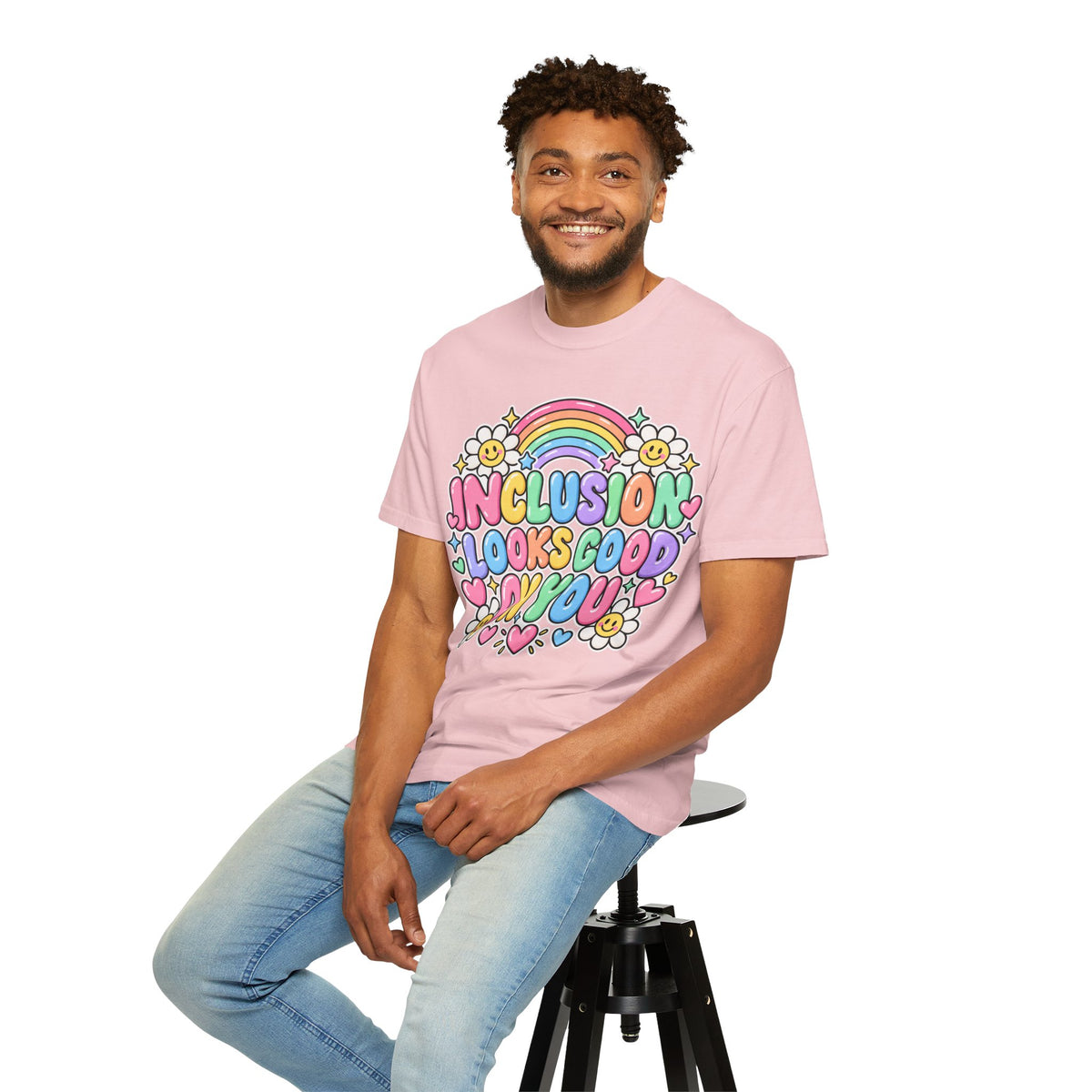 Inclusion Looks Good On You T-Shirt | Rainbow Smiles Graphic Tee