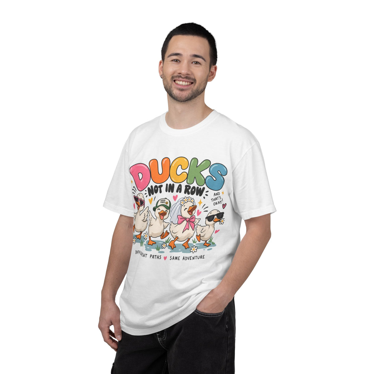 Ducks Not In A Row tee | Cute Duck Illustration T-Shirt, Different Paths Same Adventure