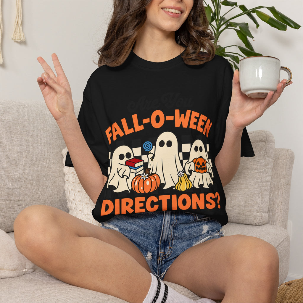 Fall-o-ween Ghosts Directions? T-shirt | Halloween pumpkin retro graphic