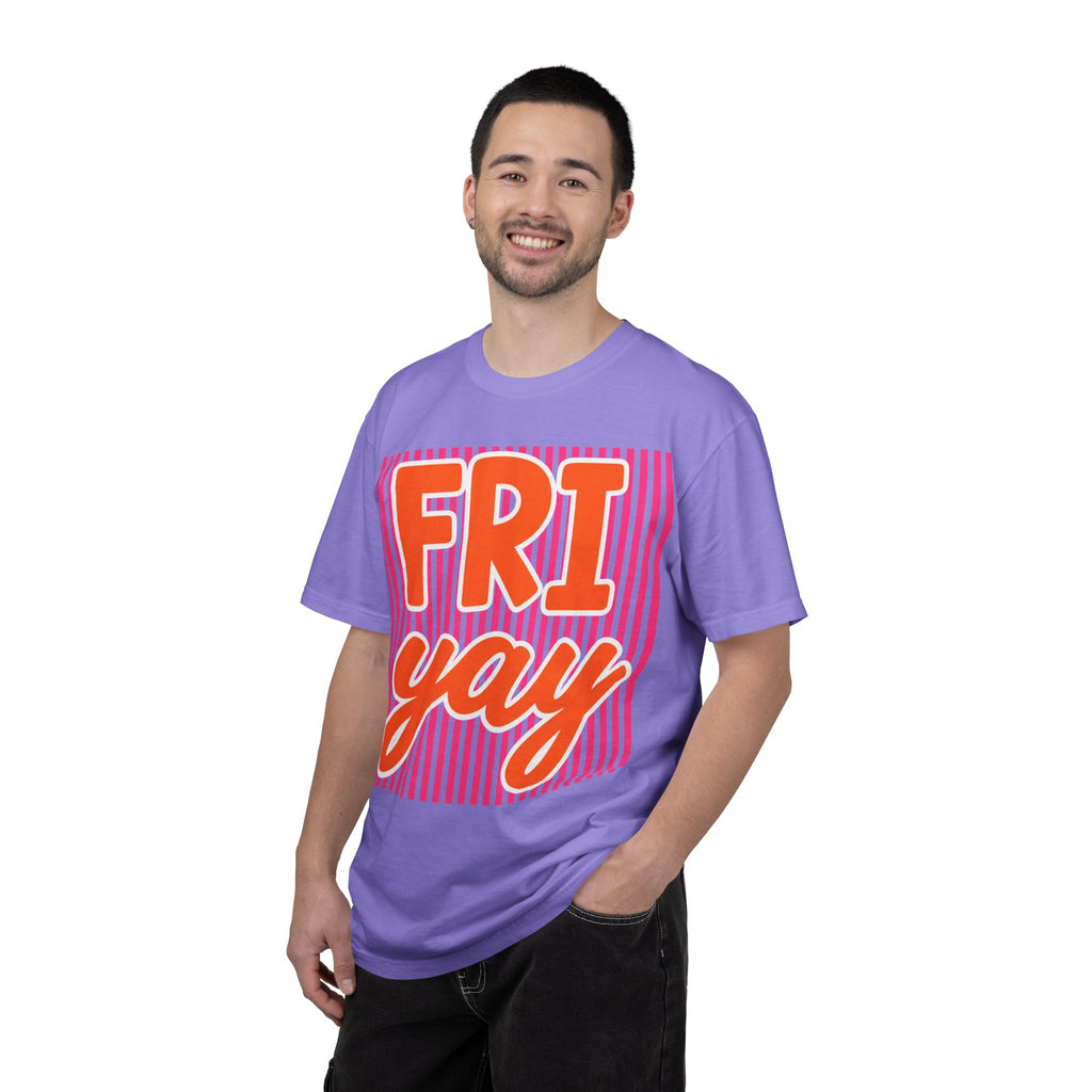 FRI yay T-shirt | Bright Retro Text, Pink Stripes