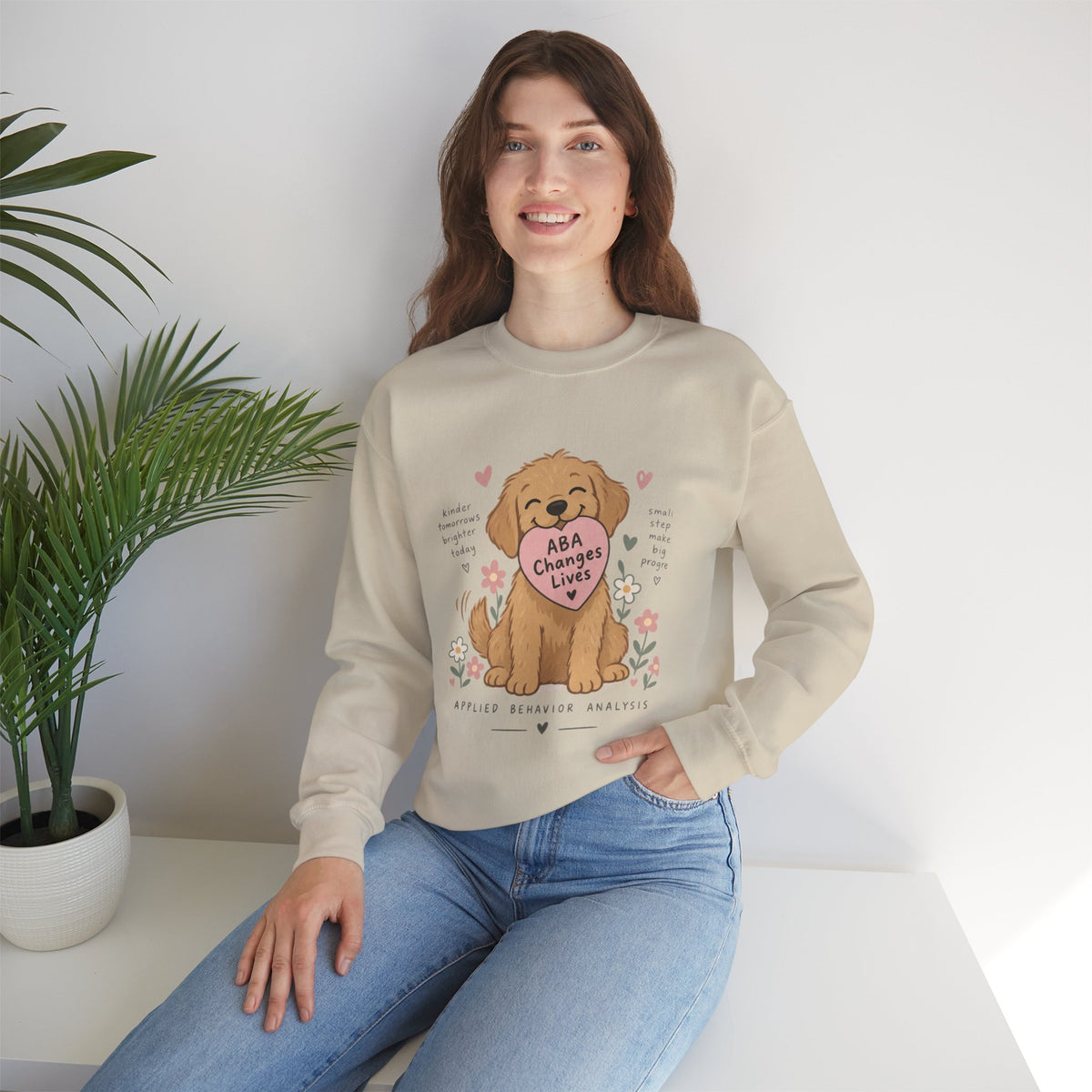 Cute Golden Retriever Holding Heart ABA Changes Lives sweatshirt | Applied Behavior Analysis dog design