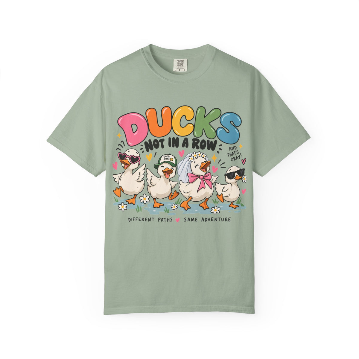 Ducks Not In A Row tee | Cute Duck Illustration T-Shirt, Different Paths Same Adventure