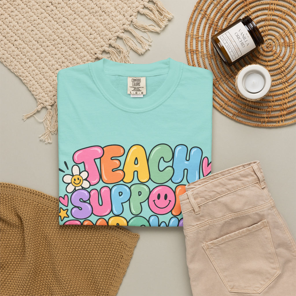 Teach Support Empower Include Repeat T-shirt | Rainbow Positivity Tee