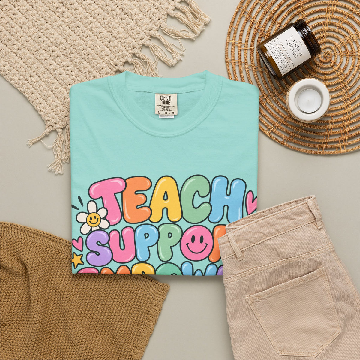Teach Support Empower Include Repeat T-shirt | Rainbow Positivity Tee