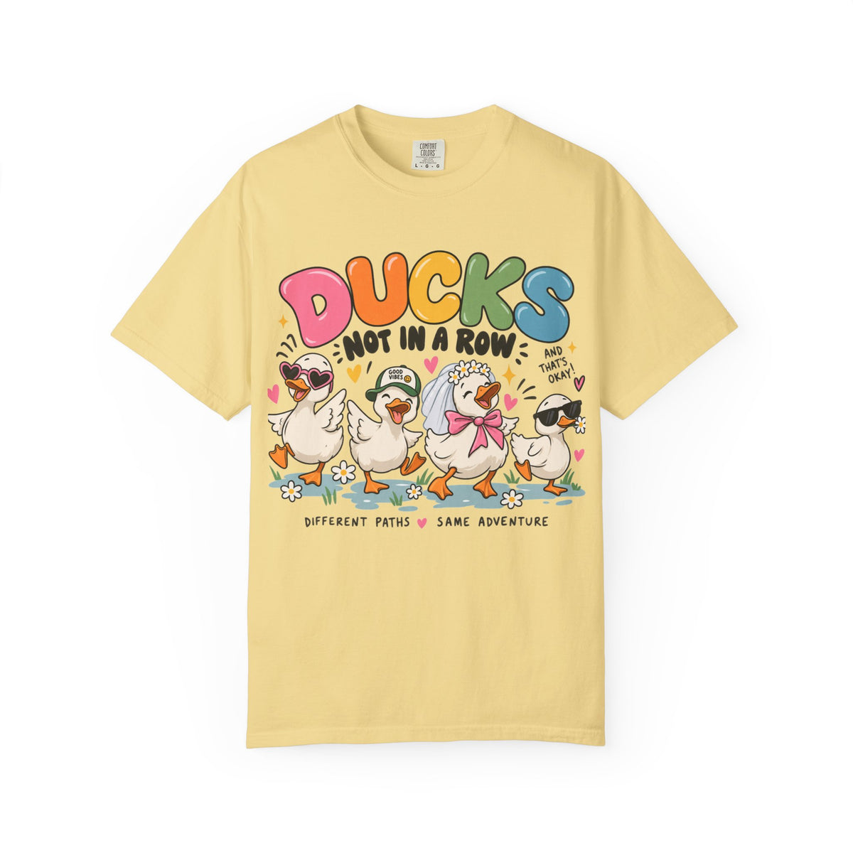 Ducks Not In A Row tee | Cute Duck Illustration T-Shirt, Different Paths Same Adventure