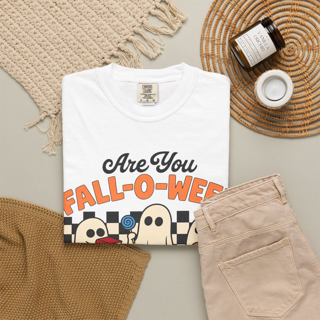 Fall-o-ween Ghosts Directions? T-shirt | Halloween pumpkin retro graphic