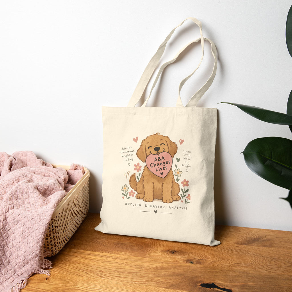 Golden Retriever Puppy Holding Heart tote bag | Cute Dog Illustration, Floral Accents